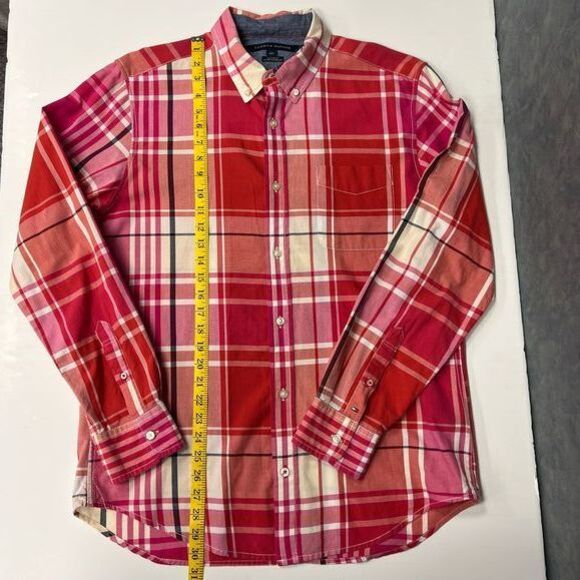 Tommy Hilfiger Custom Fit Red/Pink Plaid Button Down Shirt Long Sleeve Casual L - Picture 10 of 10